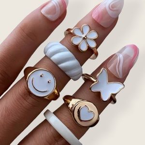 White Pinterest Ring Set